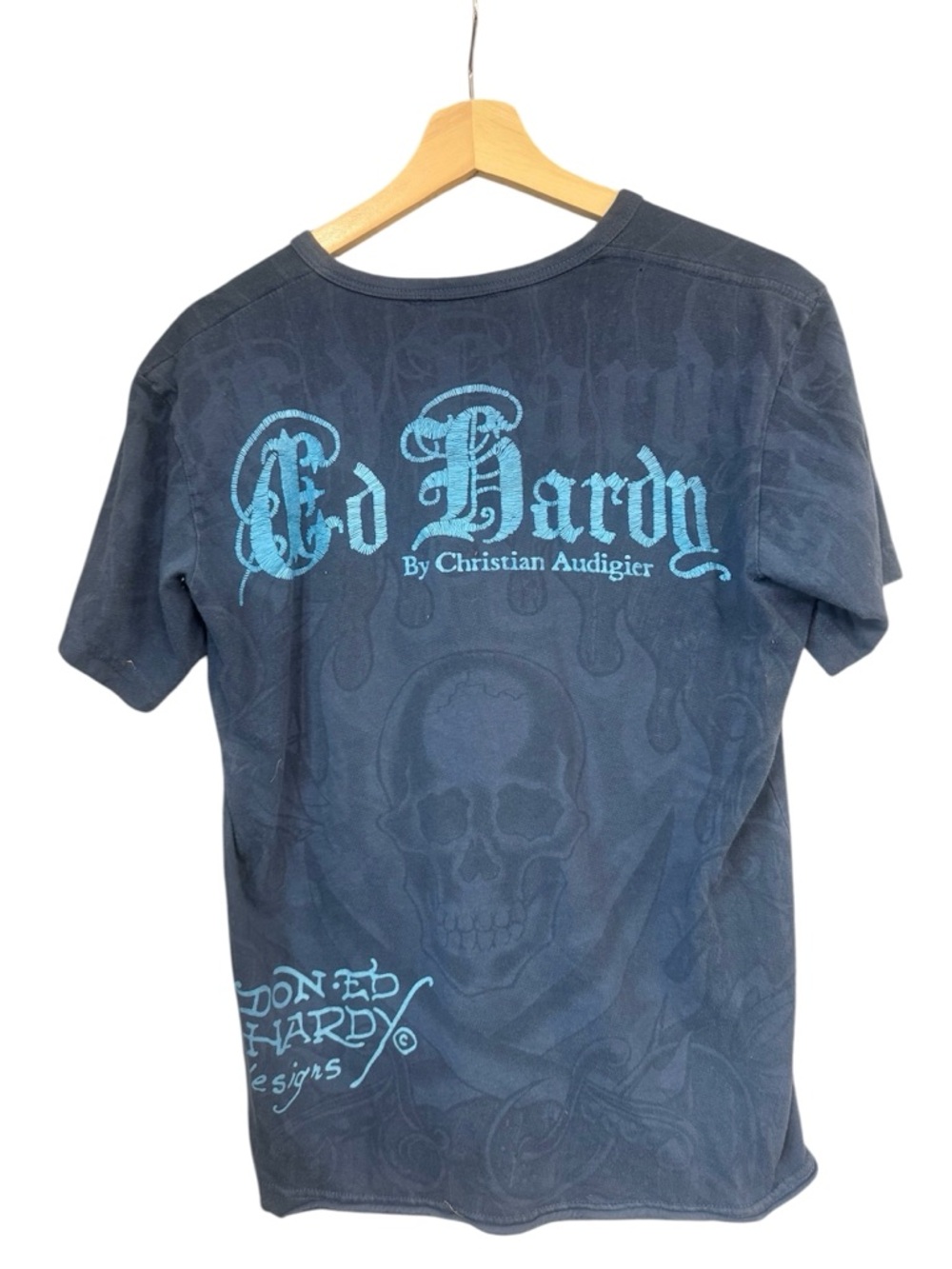 Ed Hardy Christian Audigier Men's Blue Graphic Henley T-Shirt Art Print Size S